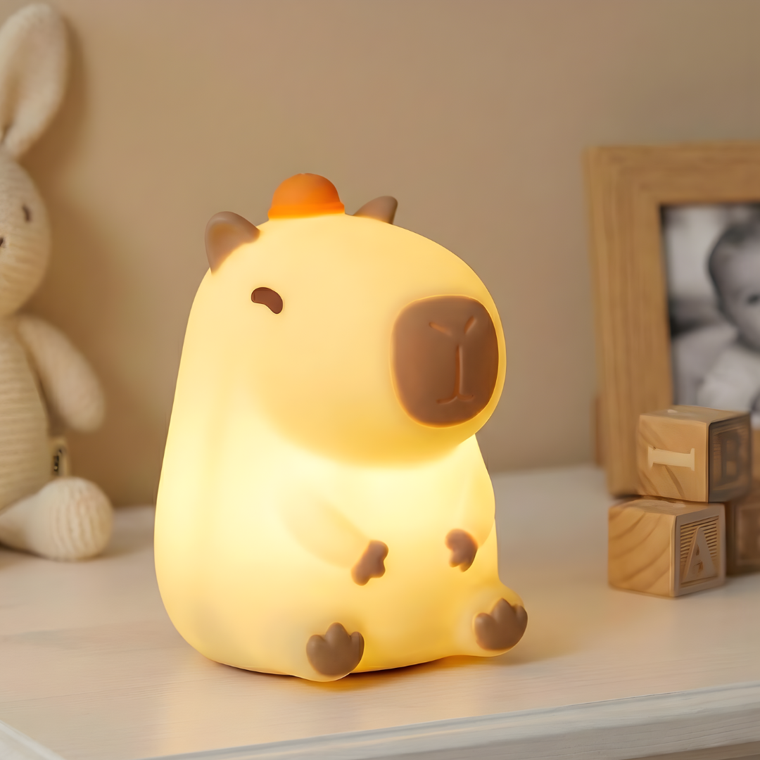 Lámpara infantil en forma de capibara con luz LED cálida