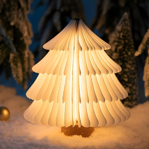 Árbol de Navidad luminoso con luces LED cálidas para decoración de interiores.