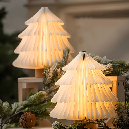 Árbol de Navidad luminoso con luces LED cálidas para decoración de interiores.