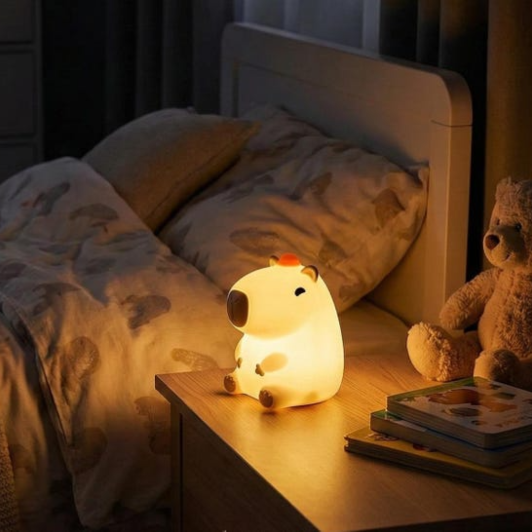 Capybara Luminoso de silicona suave encendida en habitación infantil