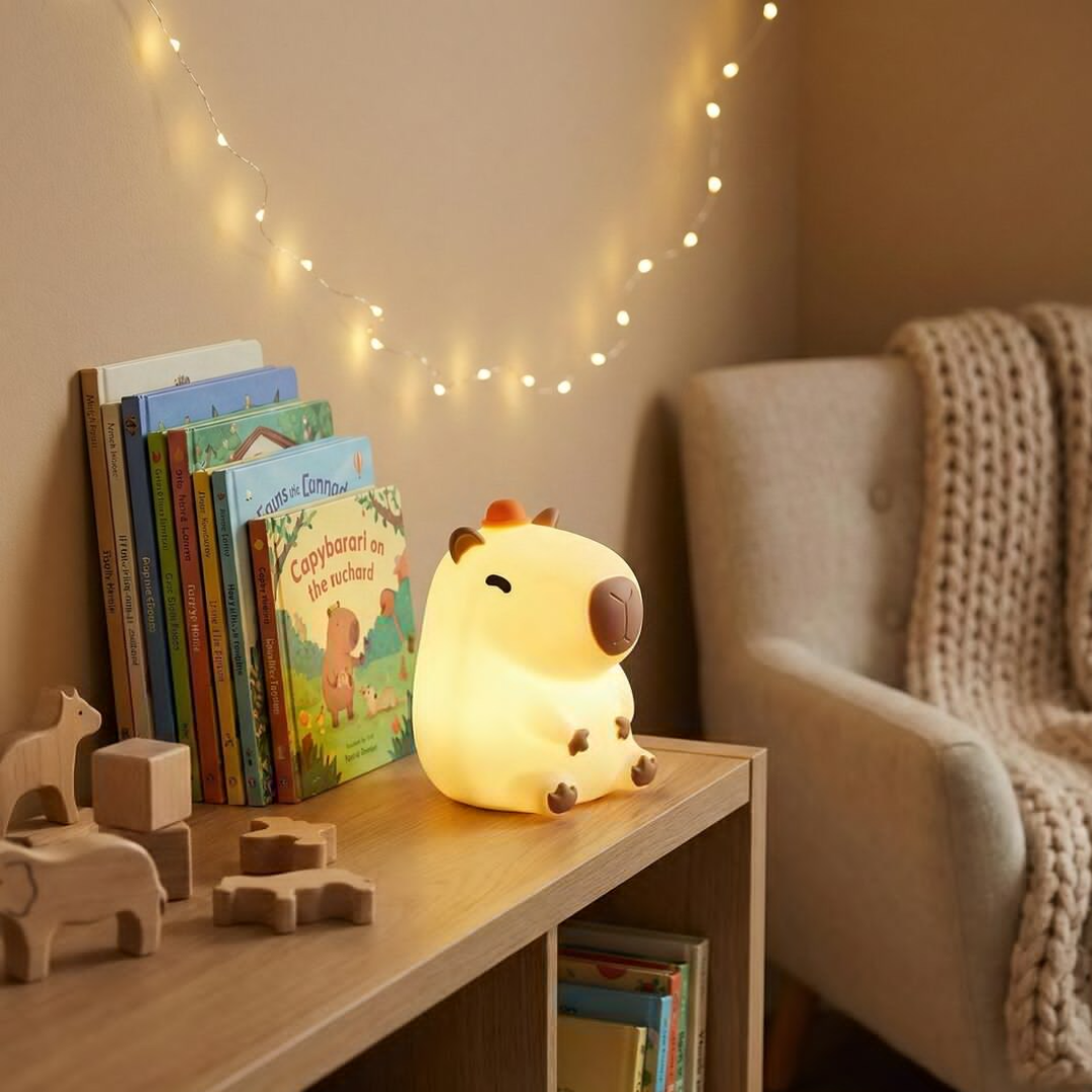 Lámpara de noche para niños en forma de capibara con iluminación cálida para dormir tranquilos