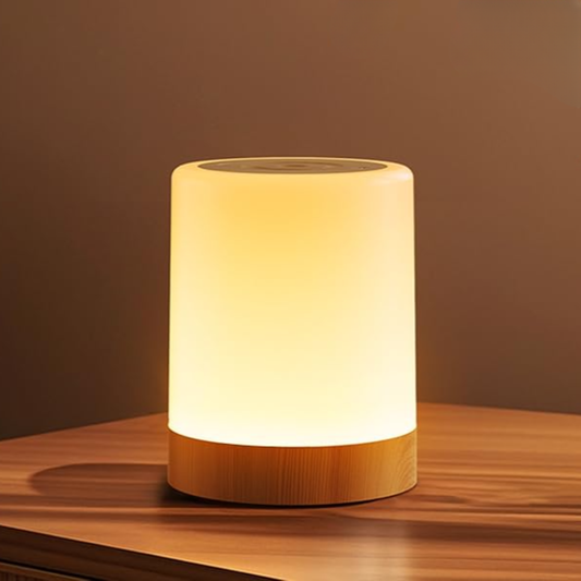 Lámpara de mesita de noche con luz led regulable hasta tres intensidades. Lámpara portatil perfecta para el descanso y para decorar cualquier espacio del hogar. 