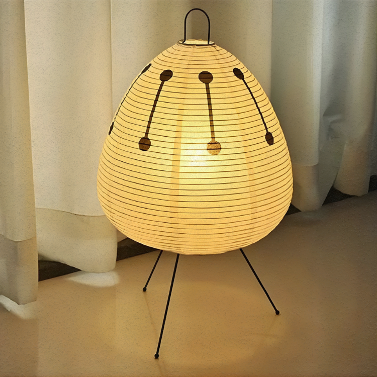 Lámpara japonesa de papel de arroz estilo Akari Wabi-Sabi con luz LED cálida