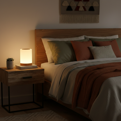 lámpara de mesilla con luz cálida relajante para descanso