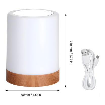lámpara de noche minimalista con base de madera natural
