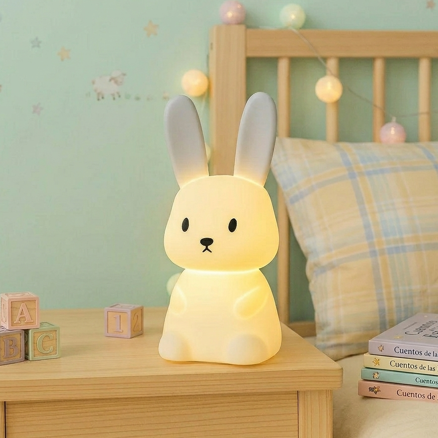 Lámpara conejo luminosa infantil con luz cálida en habitación de niño