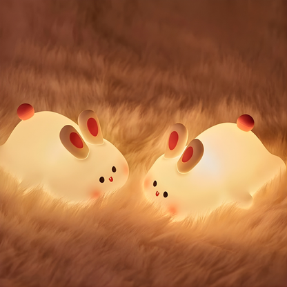 Lámpara infantil recargable con diseño de conejo luminoso, textura blanda de silicona y luz cálida relajante para dormir