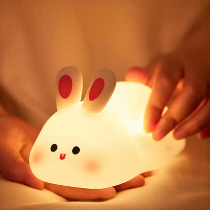Conejo luminoso de silicona libre de BPA con luz nocturna cálida, diseño tierno y tamaño perfecto para la habitación infantil